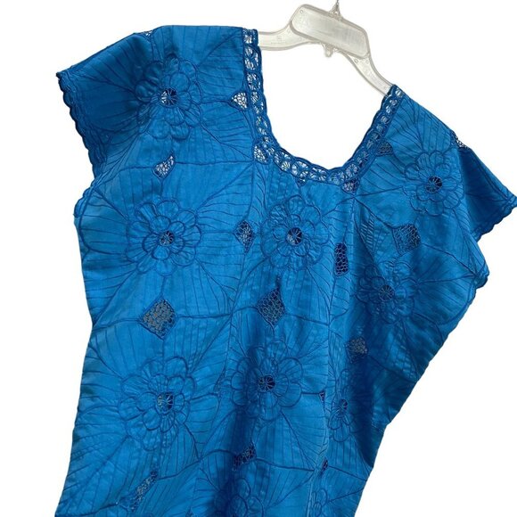 Mexican Blue Knit Embroidered Shirt Blouse Top with Camisole 2 Piece Set Size M - Picture 6 of 16